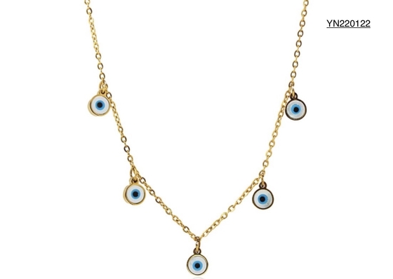18k Gold Shell Pendant Jewelry 45cm Blue Devil's Eye Tassel Pendant Necklace